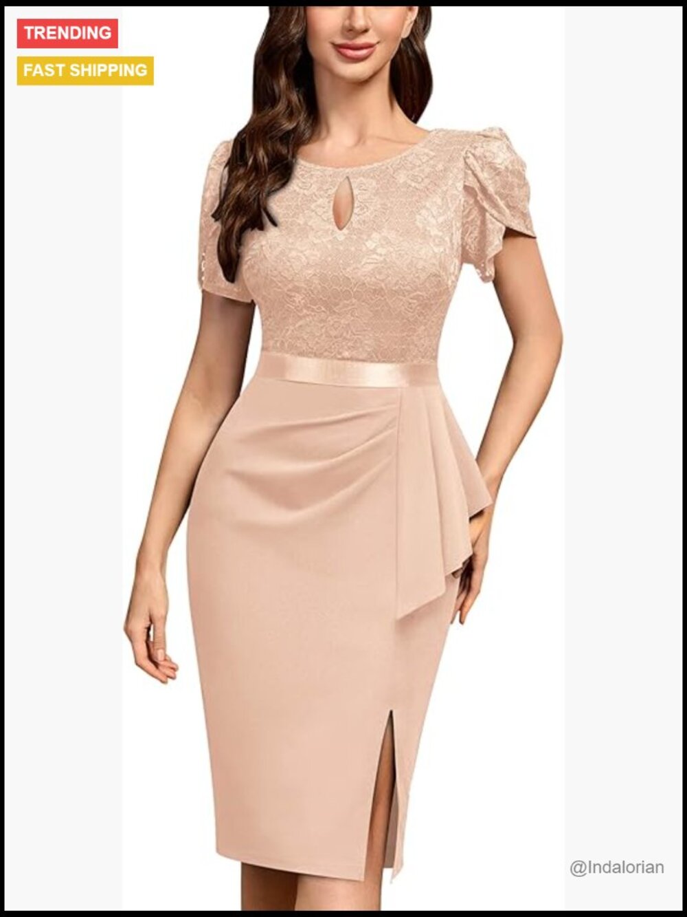Elegant Scoop Neck Puff Sleeve Floral Lace Ruffle Cocktail Party Dress
